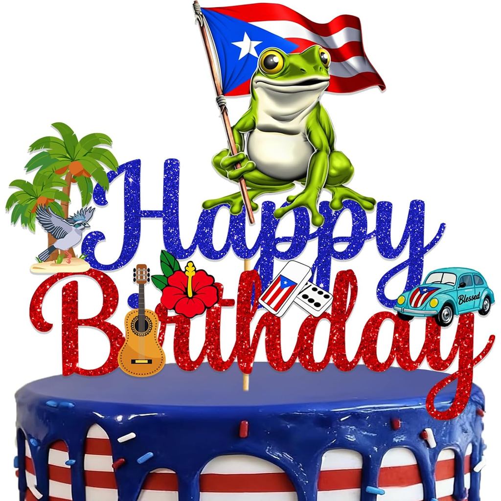 Puerto Rico Party ตกแต่ง: Glitter Puerto Rico เค้กวันเกิดแฮปปี้ Topper Puerto Rico วันเกิดตกแต่ง เค้