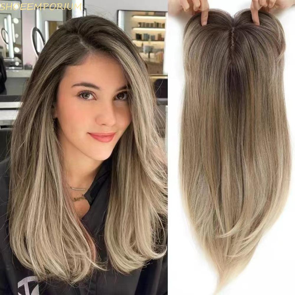 SHOEEMPORIUM สังเคราะห์ Toppers ตรง Ombre Layered Hair Topper คลิปผมปลอมในต่อผม 22 นิ้ว Natural Topper Hairpieces เพิ่มปริมาณผม