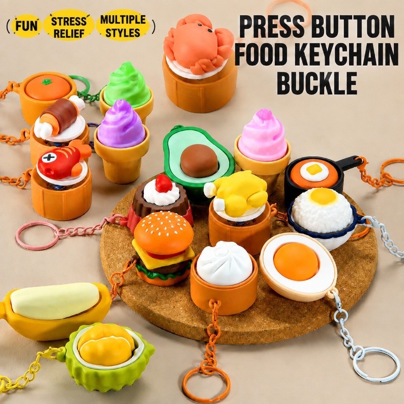 น่ารักอาหารพวงกุญแจ Squishy Toy-Burger Avocado Durian Design,Fidget ความเครียดบรรเทาบีบ Charms สําหร