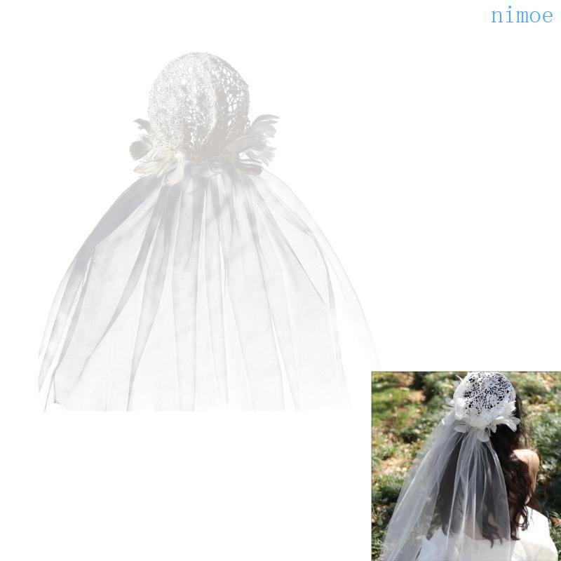 Nio ผ้าคลุมหน้าเจ้าสาวเจ้าสาว Elaborate Veil Headscarf Veil Bachelorette Party หมวก