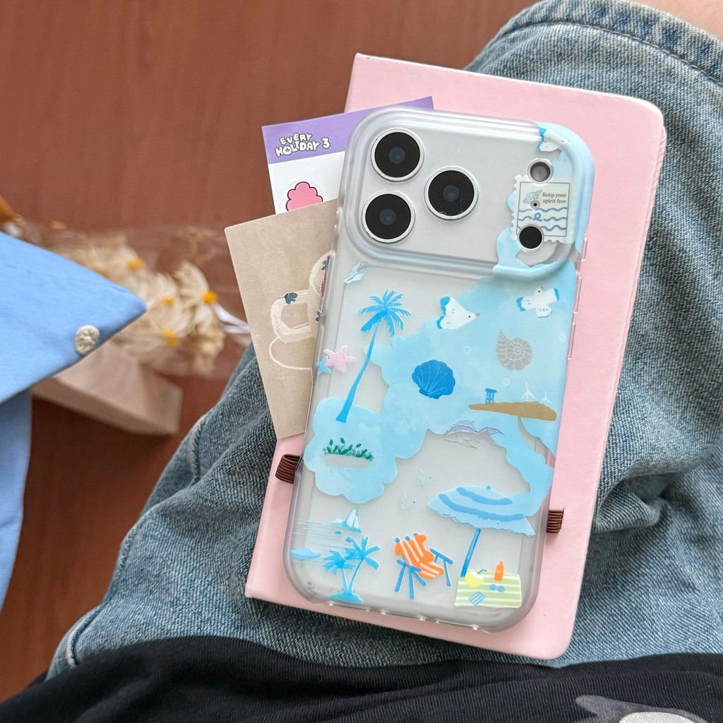 เคสโทรศัพท์แนวชายฝั่งสีน้ําเงินสําหรับ iPhone17 Pro Max 17 16Pro Max 15 เคสกันกระแทก M0ZD