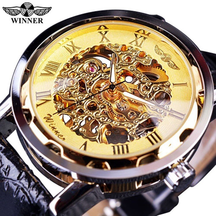T-Winner/Winner Full Skeleton Mens Mechanical Watch นาฬิกาผู้ชายยุโรปอเมริกัน Casual Belt Manual Mec