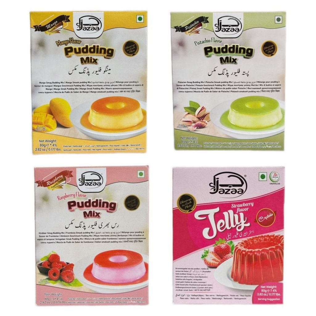 Jazaa Pudding mix Pudding Powder Caramel Mango Strawberry แครนเบอร์รี่ปากีสถานนําเข้าขนมหวาน