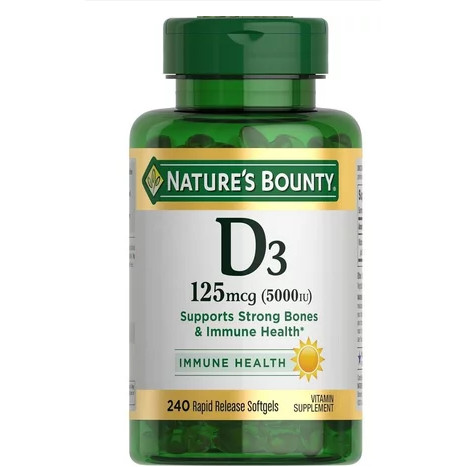 Natures Bounty Natures Bounty Vitamin D3 5,000 IU Soft Capsules, Quick Release, Immune Support, อาหารเสริมวิตามินดี, 240 กะรัต (แพ็คเกจ 2 ชิ้น)