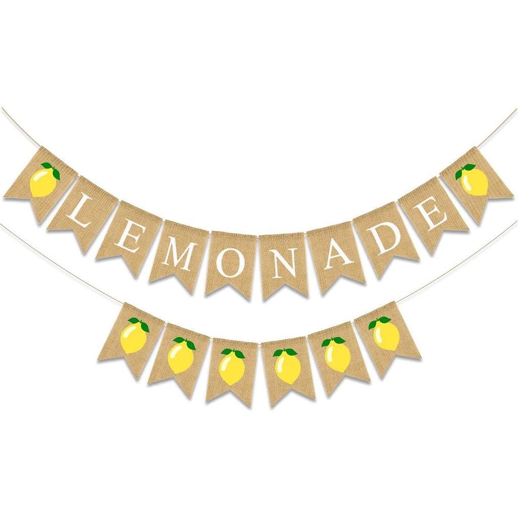 JOZON Lemonade Burlap แบนเนอร์และมะนาว Burlap แบนเนอร์ Jute ฤดูร้อนมะนาวธีม Bunting แบนเนอร์ Garland