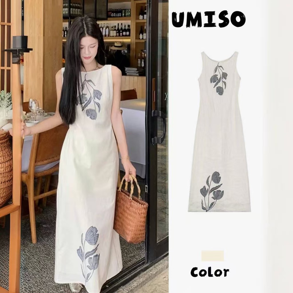 UMISO เดรสผู้หญิ เดรสชุดราตรีเดรสขาว ชุดไปคาเฟ่ ชุดสวย เดรสแฟชั่น