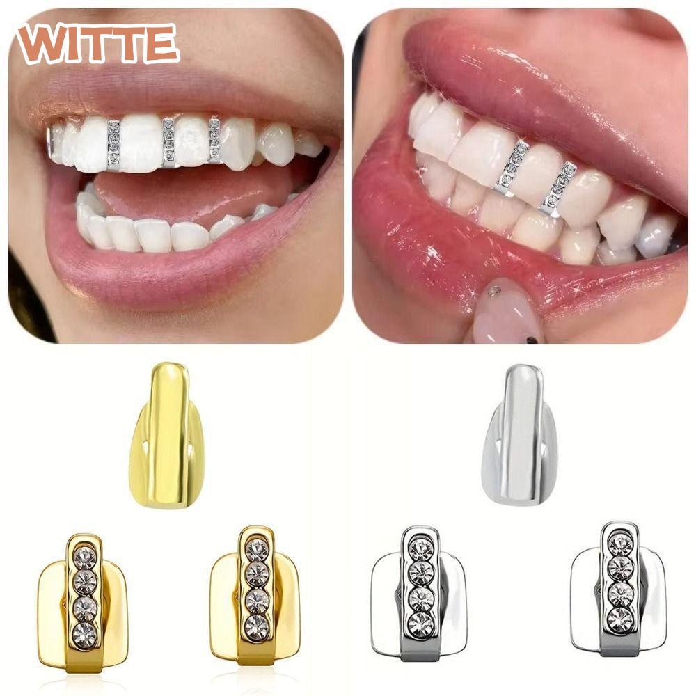 WITTE 3 ชิ้น Grillz, เงาเพทาย Hollow Hip Hop ฟัน Grillz, Rhinestone ฟันเครื่องประดับผู้หญิงผู้ชาย
