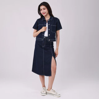 LEE เสื้อเชิ้ตแขนสั้นผู้หญิง Cropped รุ่น LE S326WSHSN35 สียีนส์เข้ม