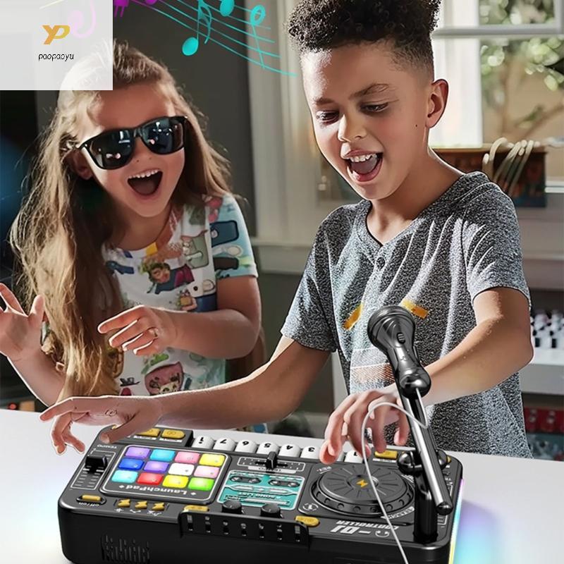 PPY ชาร์จมัลติฟังก์ชั่ DJ เพลงเครื่องสําหรับเด็กสมจริง Mixer Design พร้อมไมโครโฟนคาราโอเกะและ Rhythm