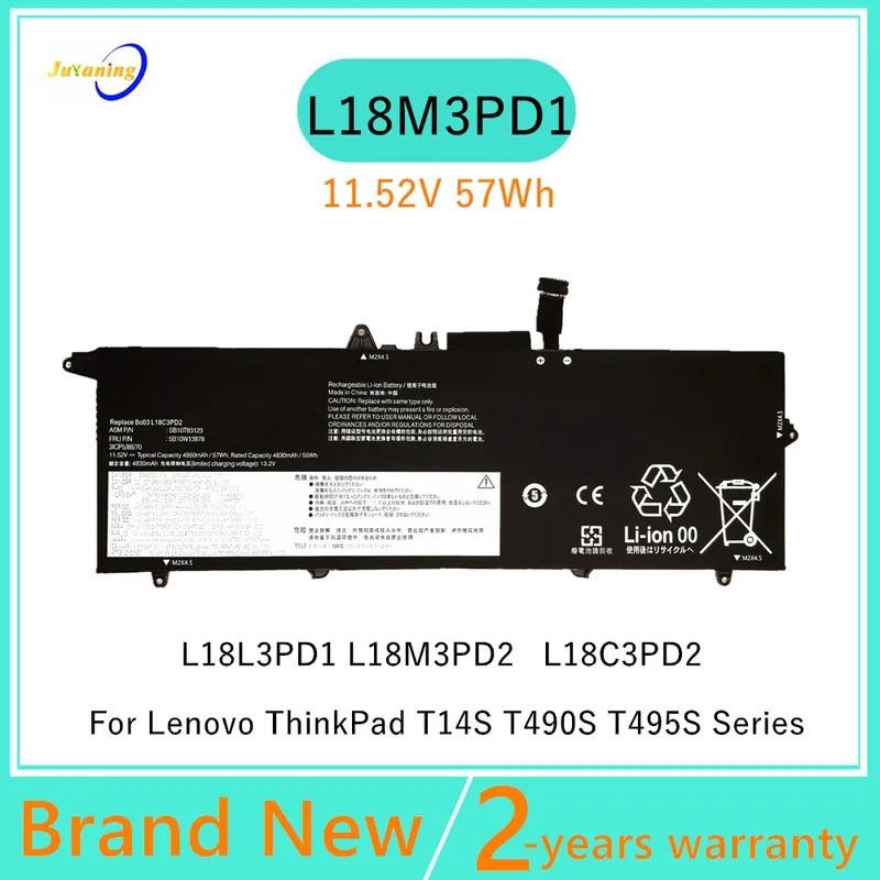 L18M3PD2 แบตเตอรี่แล็ปท็อปสําหรับ Lenovo ThinkPad T14S T490S T495S L18M3PD1 L18C3PD1 L18L3PD1 L18C3P