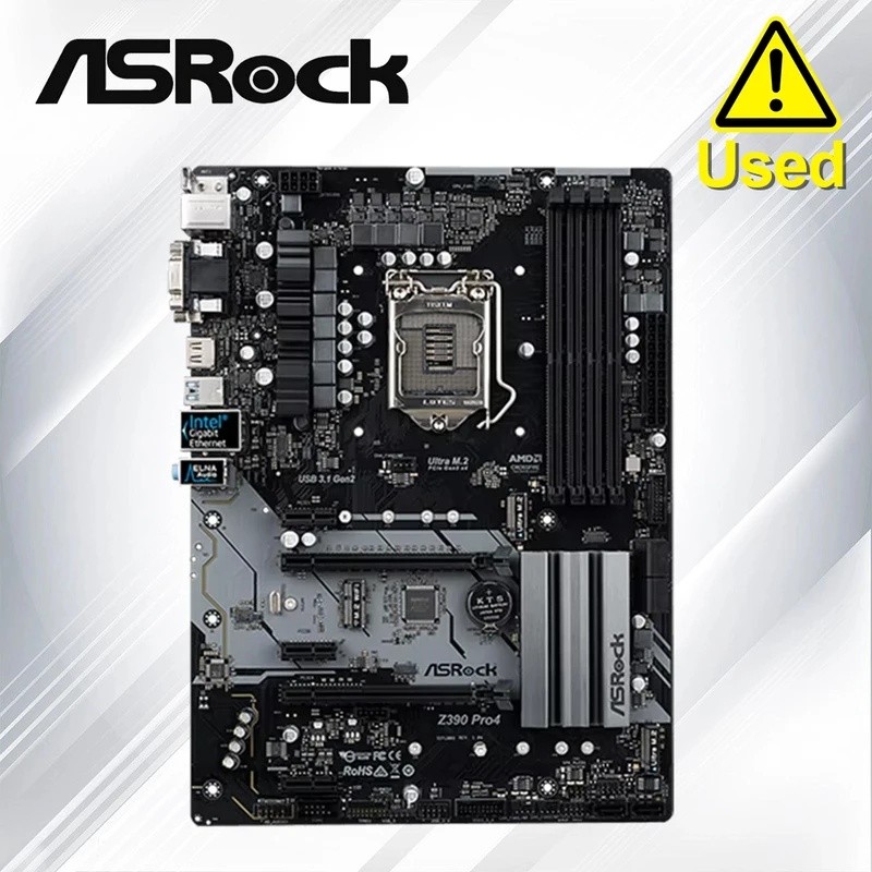 ASRock Z390 Pro4 เดสก์ท็อปเดิม 1151 เมนบอร์ด Z390 ซ็อกเก็ต LGA1151 DDR4 SATA3 USB3.0 M.2