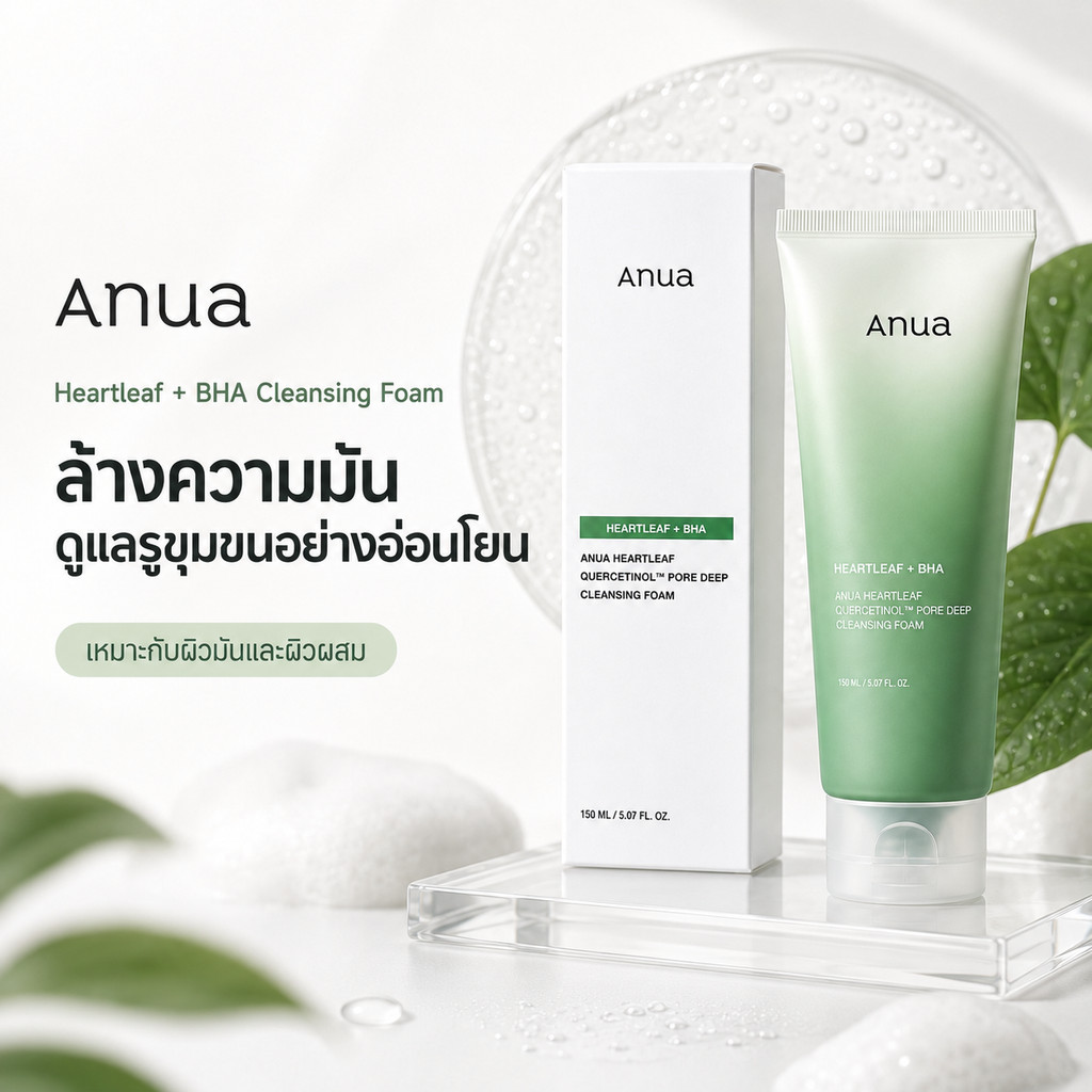 โฟมล้างหน้า Anua Heartleaf + BHA 150ml ทำความสะอาดรูขุมขน ลดความมันส่วนเกิน ผิวมัน ผิวผสม