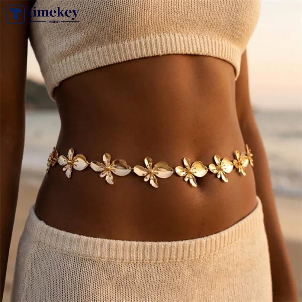 TIMEKEY Elegant ดอกไม้เอว Body Chain สําหรับผู้หญิงวันหยุดสไตล์ Beach Holiday Party สวมใส่อุปกรณ์ตกแ