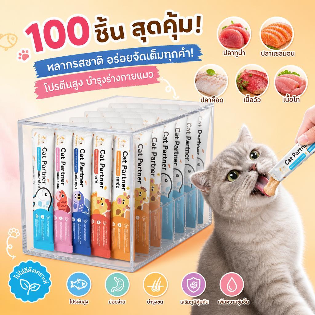 [100 ซอง]【Ketzuzu】ขนมแมวเลีย 16g 5รส เนื้อมูสพรีเมียม หอมนุ่ม เสริมโภชนาการ ถูกใจแมว