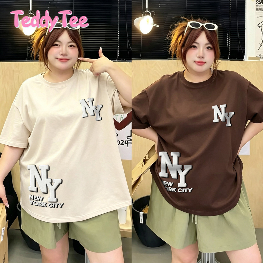 TeddyTee 🎀เสื้อยืด oversize เสื้อน่ารัก เสื้อสาวอวบ พลัสไซส์ โคตรนุ่ม "NY NY"【COD】พร้อมส่ง ！