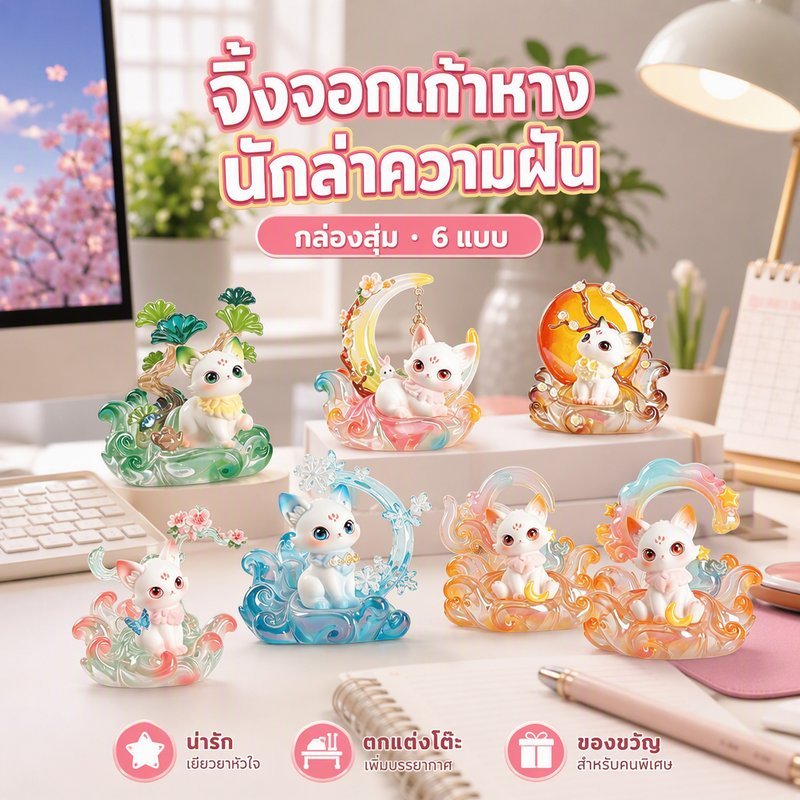 Dreamling Fox กล่องตาบอด ฟิกเกอร์จิ้งจอกเก้าหาง สีไล่ระดับชุบฝัน งานเรซินประณีต ตั้งตู้โชว์ ของขวัญ