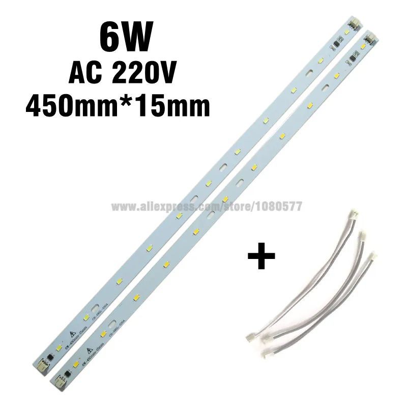 AC220V 450 มม.* 15 มม.6W 5730 led Strip สี่เหลี่ยมผืนผ้าอลูมิเนียมแผ่นแหล่งกําเนิดแสงรวม IC Driver ส