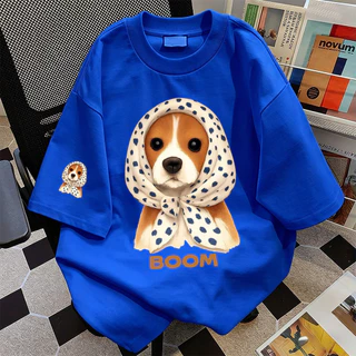เสื้อยืดโอเวอร์ไซซ์ผู้หญิง ผ้านุ่มหนา Polka dot bandana Corgi แฟชั่นสไตล์เกาหลี