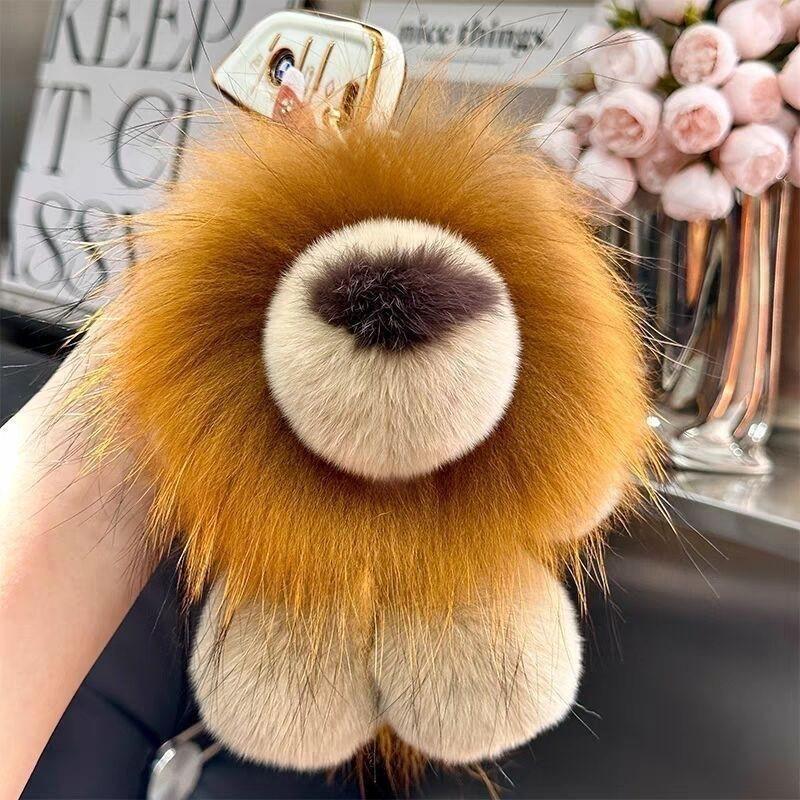 Rex Rabbit Raccoon Fur Simba Lion King ตุ๊กตากระเป๋าจี้ตุ๊กตา Golden Retriever Lion King จี้พวงกุญแจ