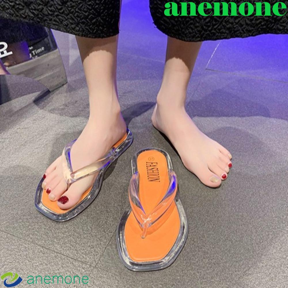 ANEMONE Flip Flops รองเท้าแตะ, PVC โปร่งใสรองเท้า, Elegant Summer Beachwear Out Wear Platform Flip F