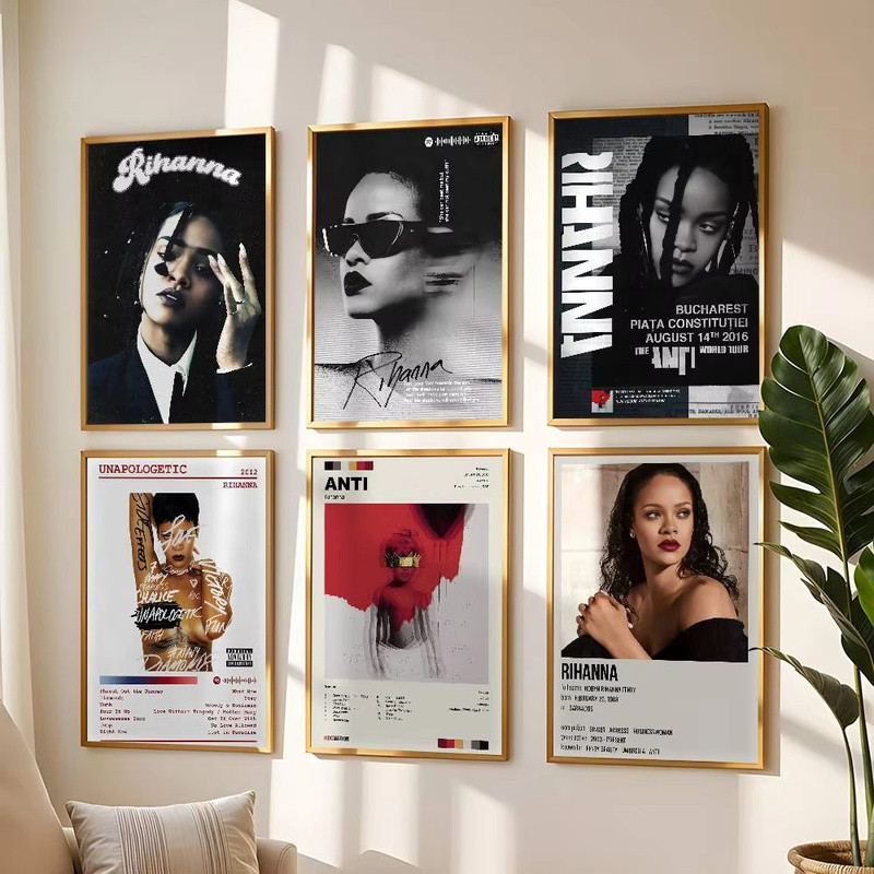 R-Rihanna female singer album cover poster, high-quality art canvas print, art decoration, suitable 