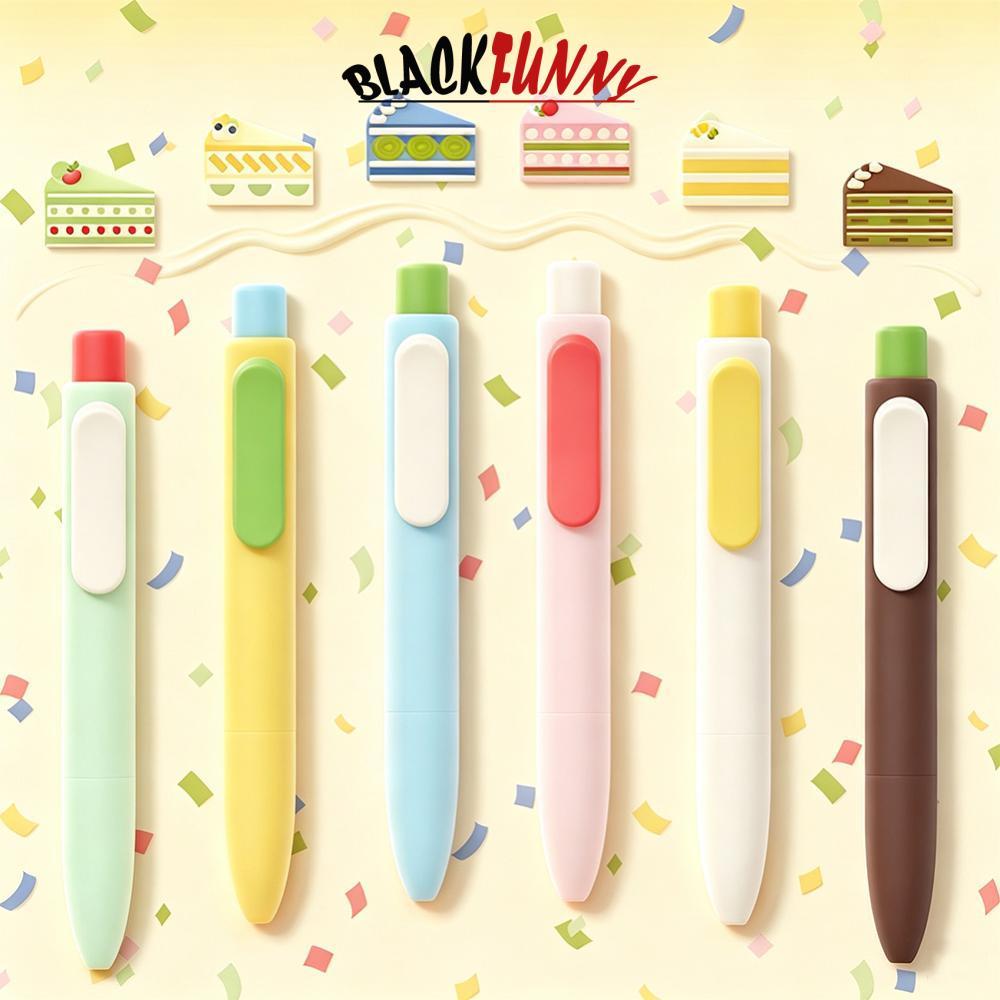 BLACKFUNNY ปากกาเจลแบบพับเก็บได้สีดํา 0.5 มม.เค้กน่ารักสีบล็อกกระเป๋าอ้วนปุ่มกด Journal ปากกาเขียนสํ