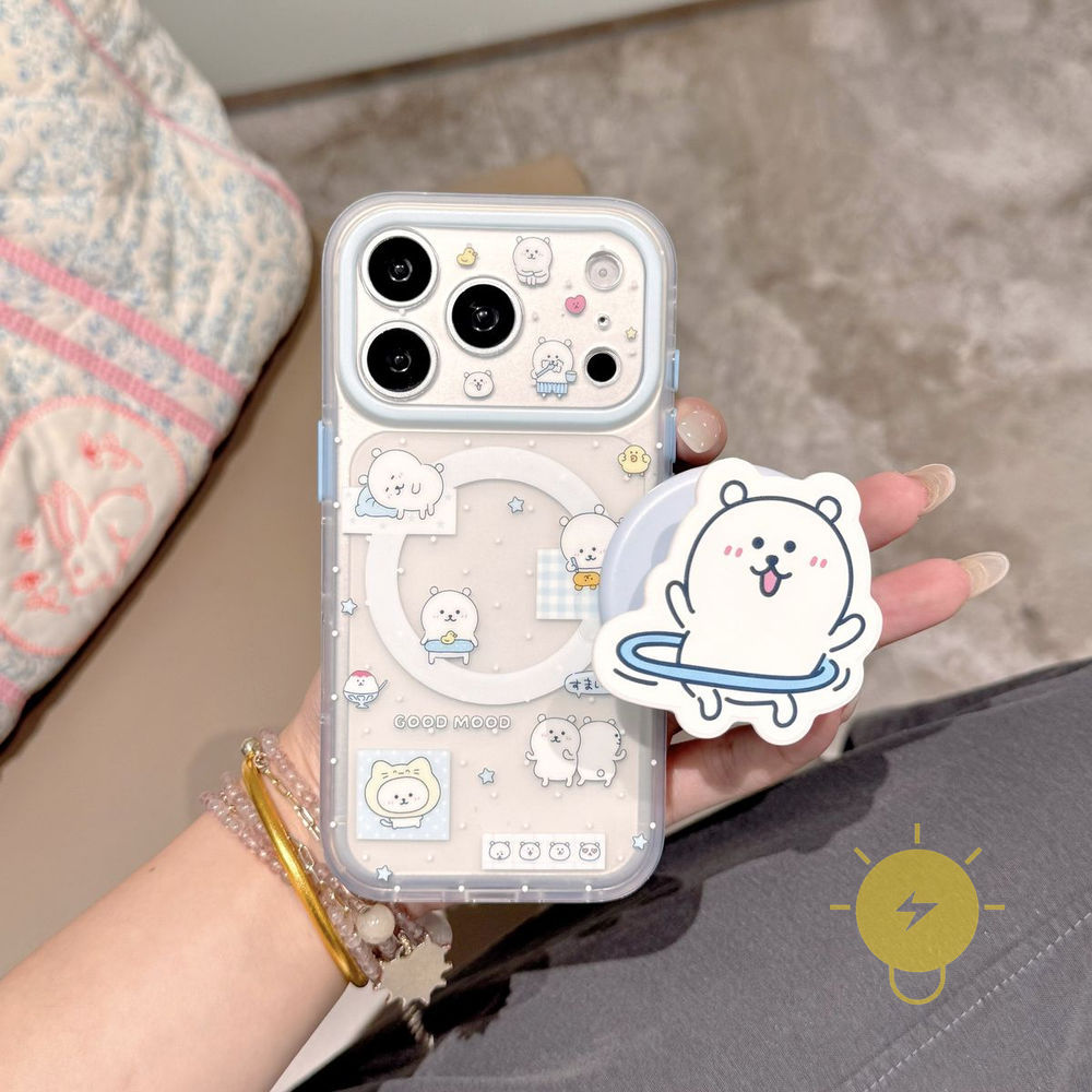 For เคสไอโฟน with Griptok Magnetic Matte TPU with Griptok Bear เคส Phone Case For iPhone 17 Pro Max 16 15 14 13 Cover  Aesthetic Korean Cute เคสโทรศัพท์