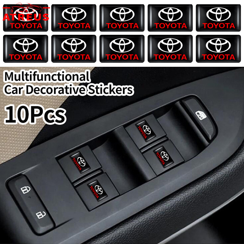 10 ชิ้น Toyota สติ๊กเกอร์โลโก้รถยนต์ 3D แบบสี่เหลี่ยม ขนาด 10x18 มม. สติ๊กเกอร์ตกแต่งรถยนต์ สำหรับ Toyota Fortuner Camry Hilux Revo Yaris ATIV Yaris Cross Veloz Prius Innova Hiace