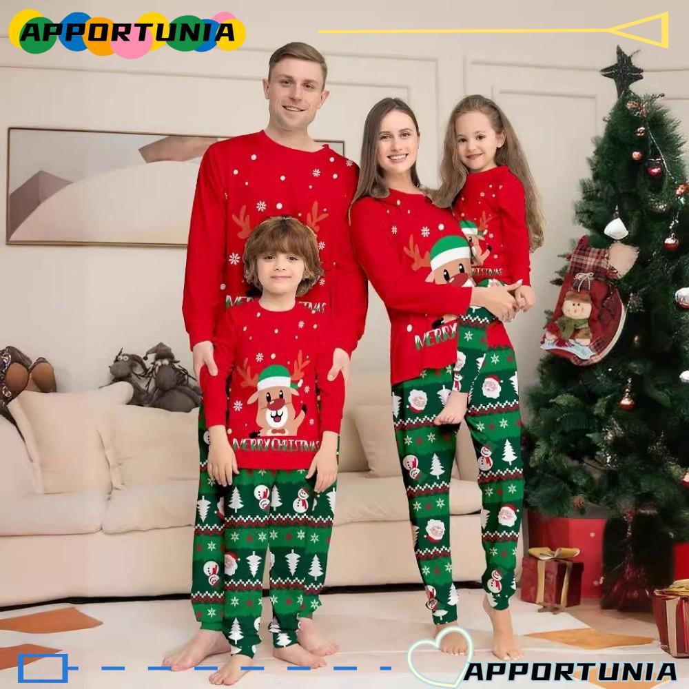 APPORTUNIA ชุดนอนคริสต์มาสชุดการ์ตูนพิมพ์คริสต์มาสครอบครัวชุดจับคู่, Santa Soft Deer ชุดนอน Xmas Dad