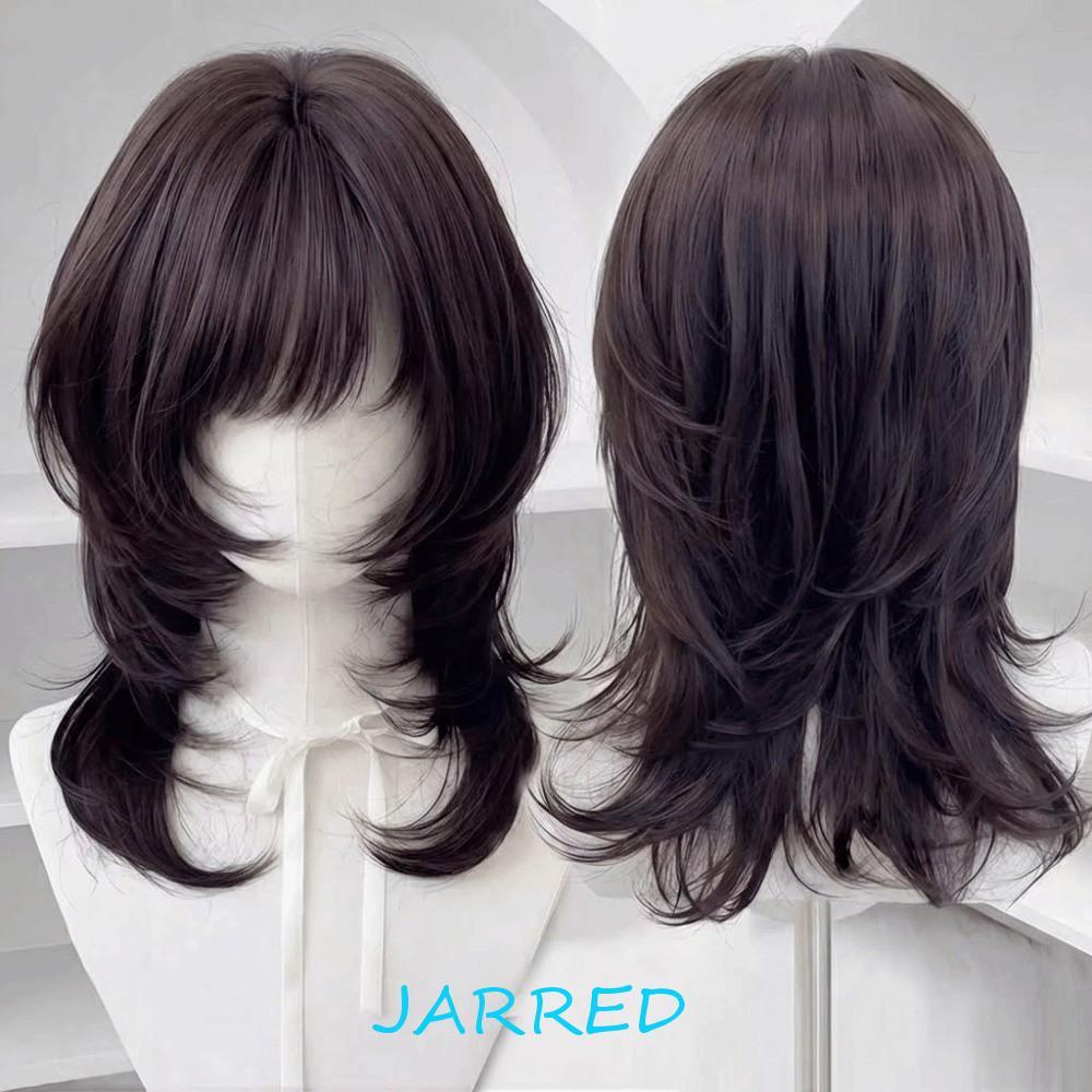 JARRED แมงกะพรุนวิกผมเรียบ,สังเคราะห์ธรรมชาติขนาดกลางตรงชั้นวิกผม,น่ารัก Hairpiece Wolf Cut สีน้ําตา