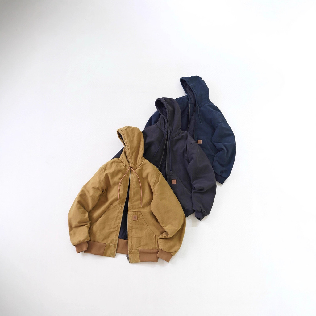 8CB2 Carhartt ล้างผ้าใบ Hooded Jacket J130 Cargo Jacket ซับขนแกะผ้าฝ้ายหนาเสื้อแจ็คเก็ตผู้ชายผู้หญิง