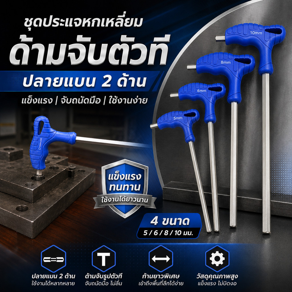 SCR-BLUE🍒ประแจหกเหลี่ยมด้ามตัวที ประแจหกเหลี่ยมหัวบอล ประแจด้ามตัวT เกรดช่าง ขนาด 5-10mm ขันแรงสูง ด้ามจับถนัดมือ🍒