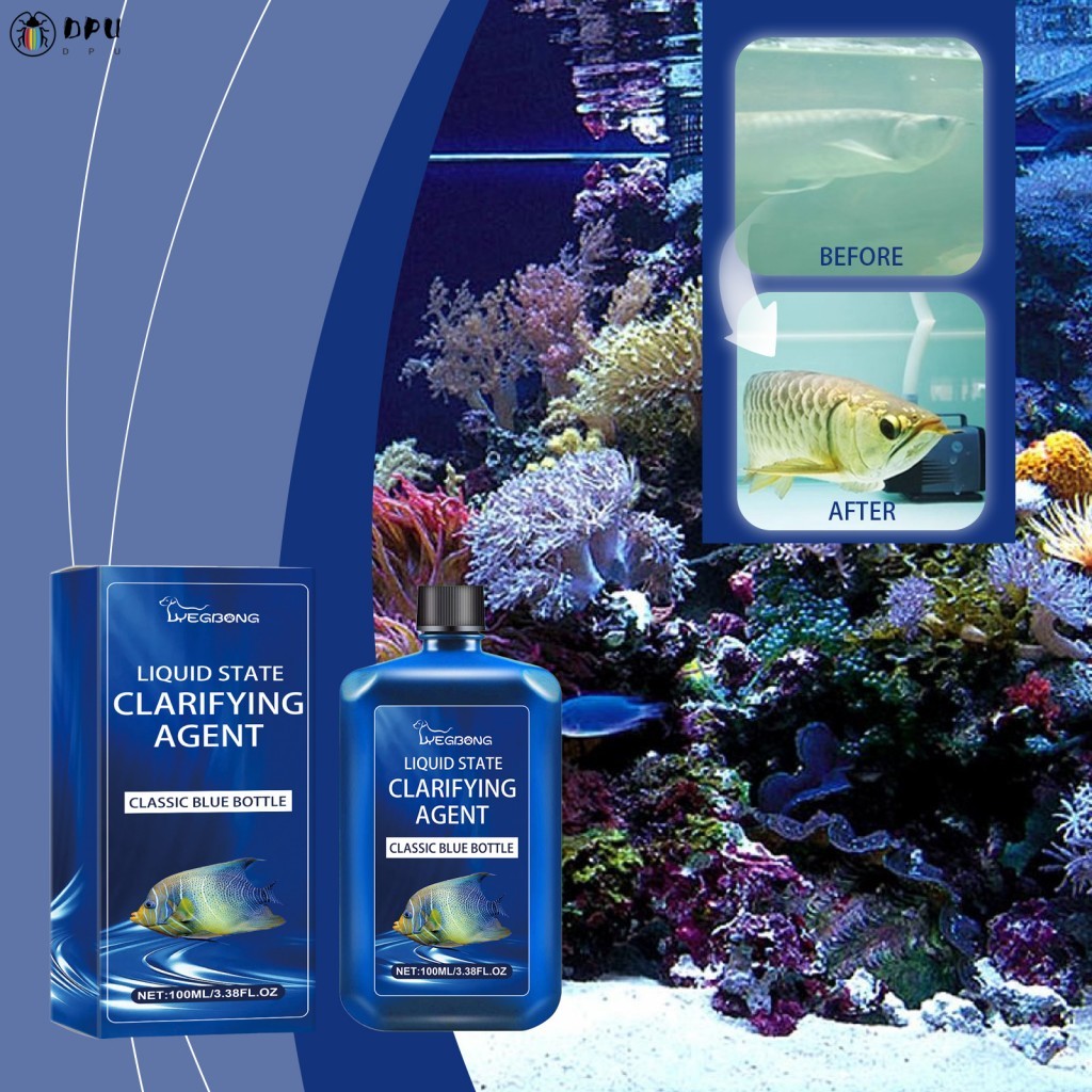 Aquarium Water Clarifier 100ml Fast Clearing สําหรับถังปลาน้ําเค็มสดปลอดภัย Natural pH Balance