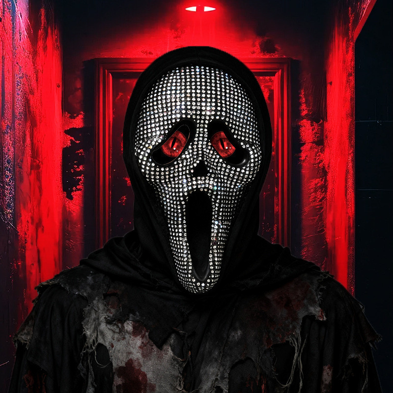 หน้ากากฮาโลวีน Rhinestone Ghostface, Bling Scream หน้ากากสําหรับปาร์ตี้ฮาโลวีนคอสเพลย์