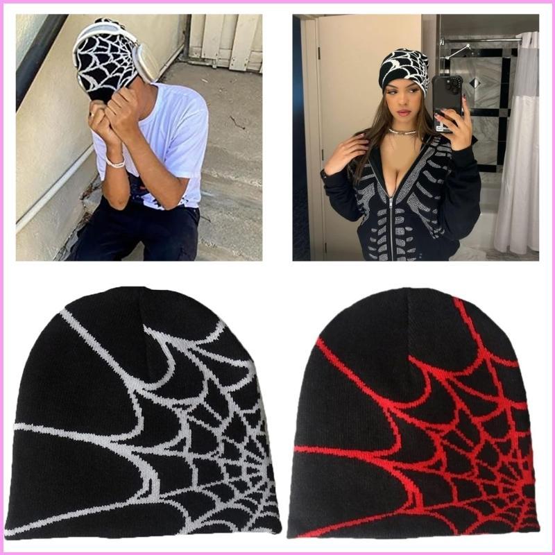 INF หมวกถักหมวก Y2K หมวกแมงมุมหมวก Y2k Skullies Beanie หมวกแมงมุม