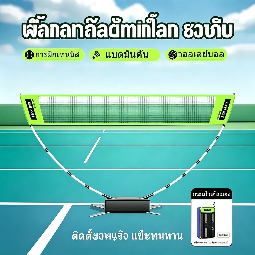 ชั้นวางตาข่ายแบดมินตันแบบพกพาในครัวเรือนในร่มกลางแจ้งที่เรียบง่ายพับมือถือการฝึกอบรมสุทธิ