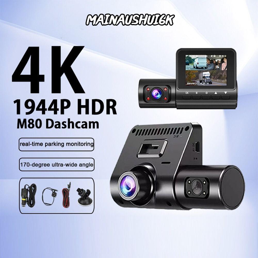 MAINAUSHUI6K รถ Mini Dashcam, ด้านหน้าและด้านหลังภายใน Mini Black Vehicle Dash Cam, HD 1080P 3-Len เ