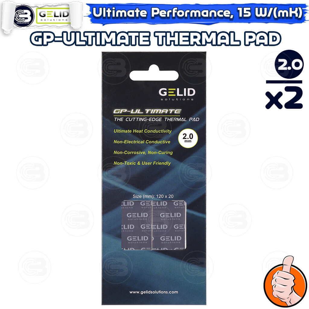 [CoolBlasterThai] GELID GP-ULTIMATE Thermal Pad (2 PCS) 120x20x2.0 mm./15.0 W/mK (TP-VP04-R-D)