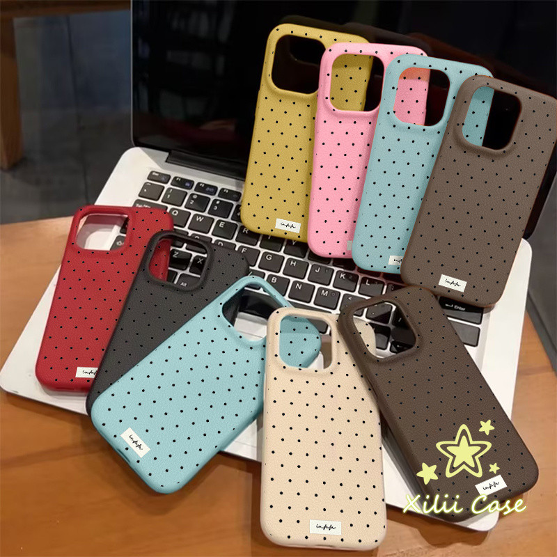 เคสลายผิวลิ้นจี่ ลายจุดดำ สีพาสเทล กันกระแทก เคสไอโฟน17 16 15 รองรับIPhone 16 15 13 12 11 14 Pro Max 15 14 16 Plus Air