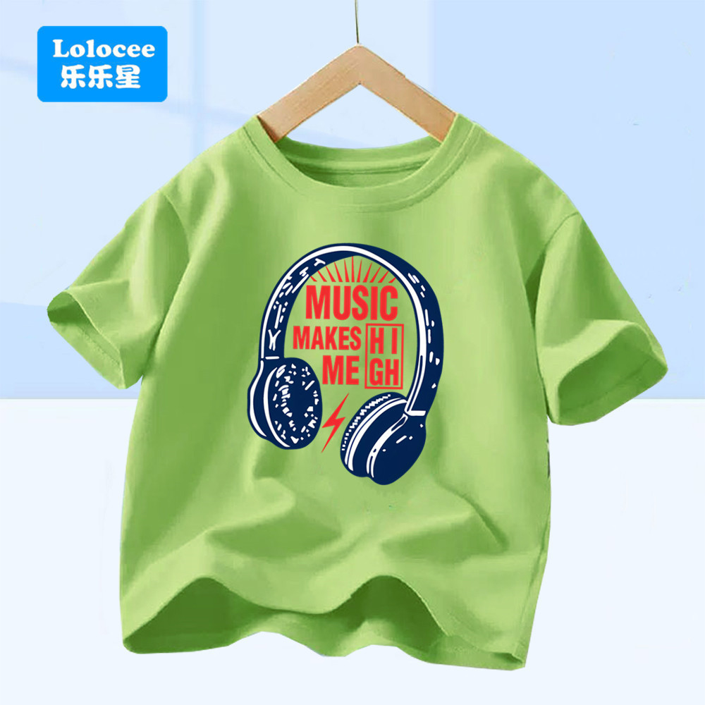 เสื้อยืดเด็ก Cool Music Lovers - "MUSIC MAKES ME HIGH" Graphic - แขนสั้นผ้าฝ้ายนุ่มสําหรับแฟนๆ Littl