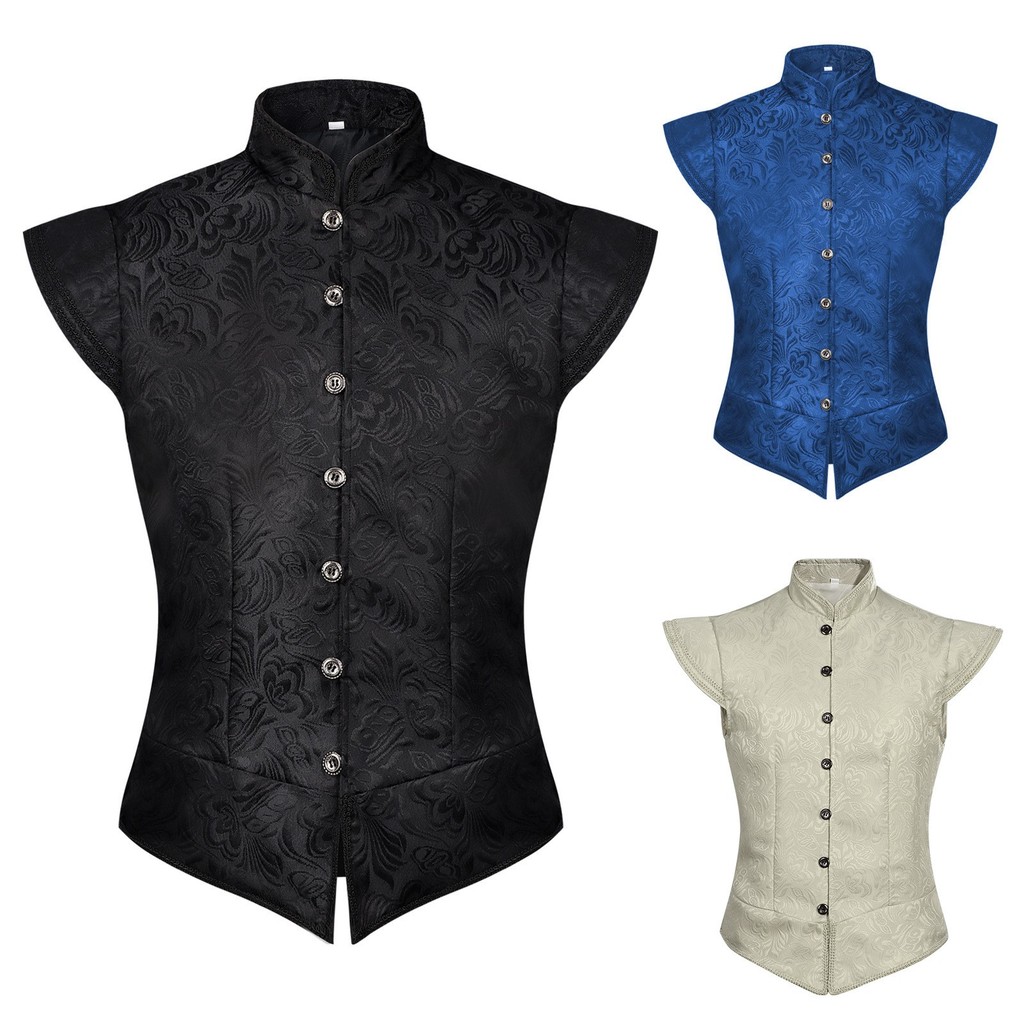 Retro Steampunk Vest Stand Collar Palace Top คอสเพลย์ Props เสื้อผ้าละครประสิทธิภาพ Victoria NPC