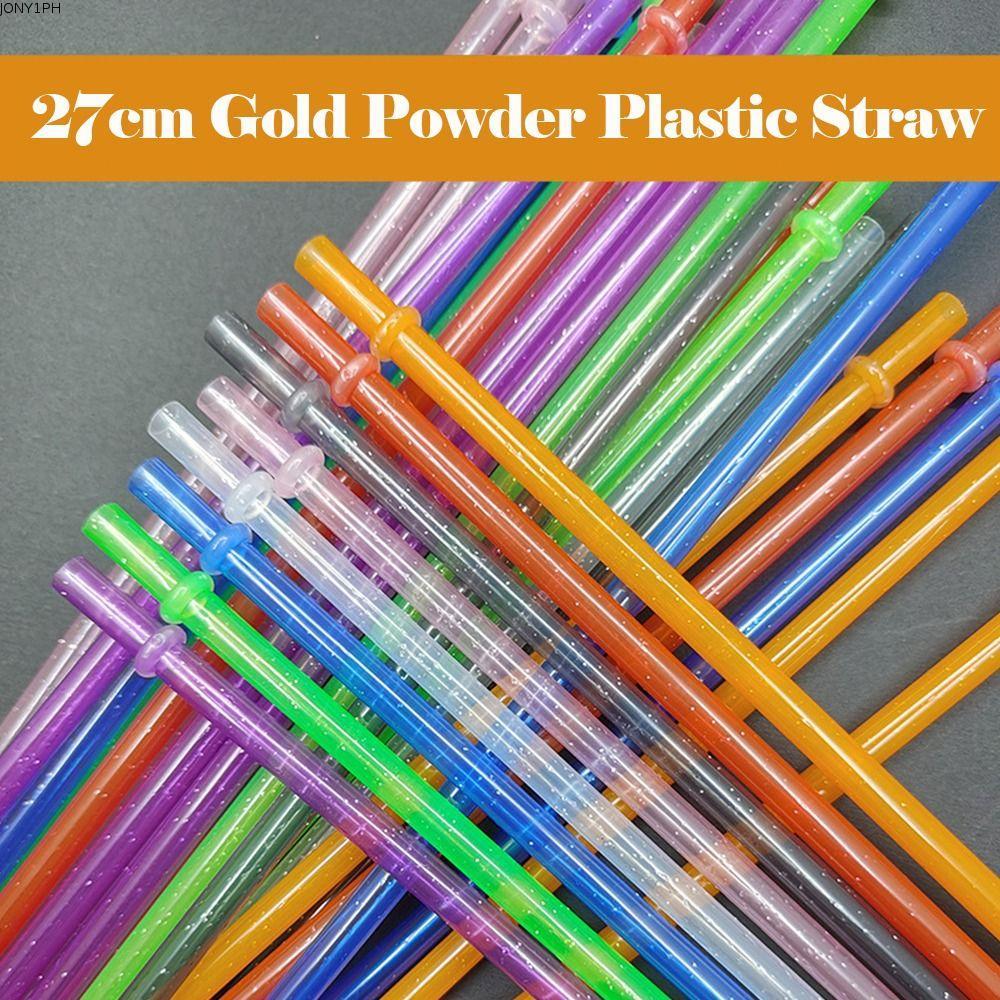 JONY1PH 1PC Glitter Straw, รถ Travel Cup Straw แบบพกพาผงทองหลอดพลาสติก, พร้อมแปรงทําความสะอาดถ้วยอุป