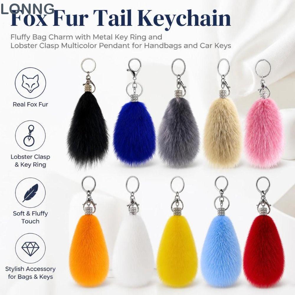 LONNG Fur Tail Key แหวน, Fluffy Texture Fur Fur Tail พวงกุญแจ, ของขวัญ Multicolor Lobster Clasp หางร
