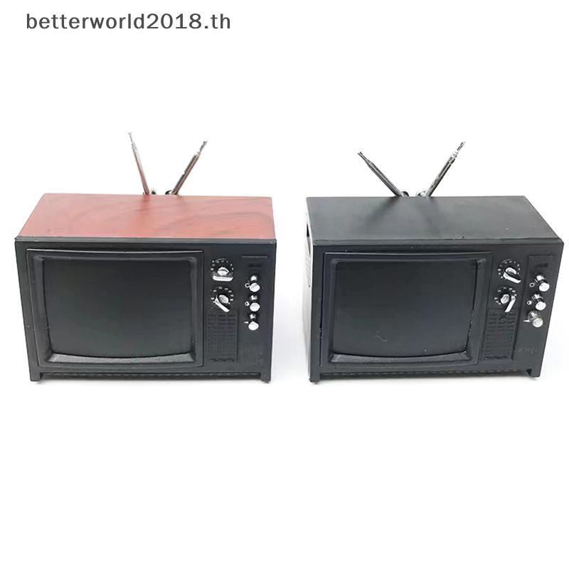 [bet] 1 ชิ้น 1:12 Dollhouse Miniature โทรทัศน์ Vintage TV พร้อมภาพเฟอร์นิเจอร์บ้านชุดตกแต่งของเล่น [