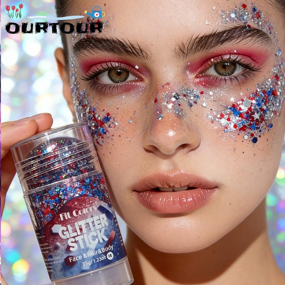 URTOUR Glitter Stick,สีแดงสีขาวสีฟ้ากันน้ําเลื่อม Glitter Gel Stick,เครื่องสําอางค์หมุนประกายเลื่อม 