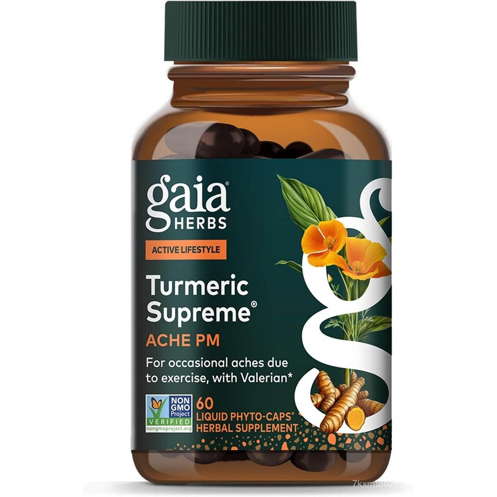 Gaia Herbs ขมิ้นชัน สูตรพิเศษ Ache P.M., 60 แคปซูลวีแกน, 20 หน่วยบริโภค