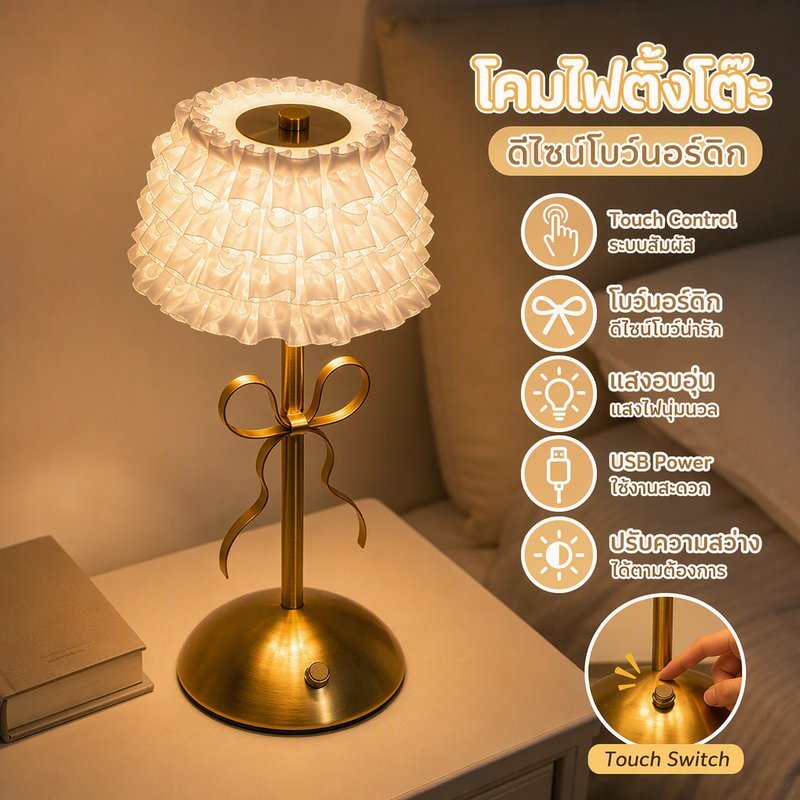 โคมไฟตั้งโต๊ะ LED ชาร์จ USB ปรับแสง 3 ระดับ สวิตช์สัมผัส ฐานโลหะ สไตล์นอร์ดิก เหมาะสำหรับผู้หญิง โคมไฟตกแต่ง