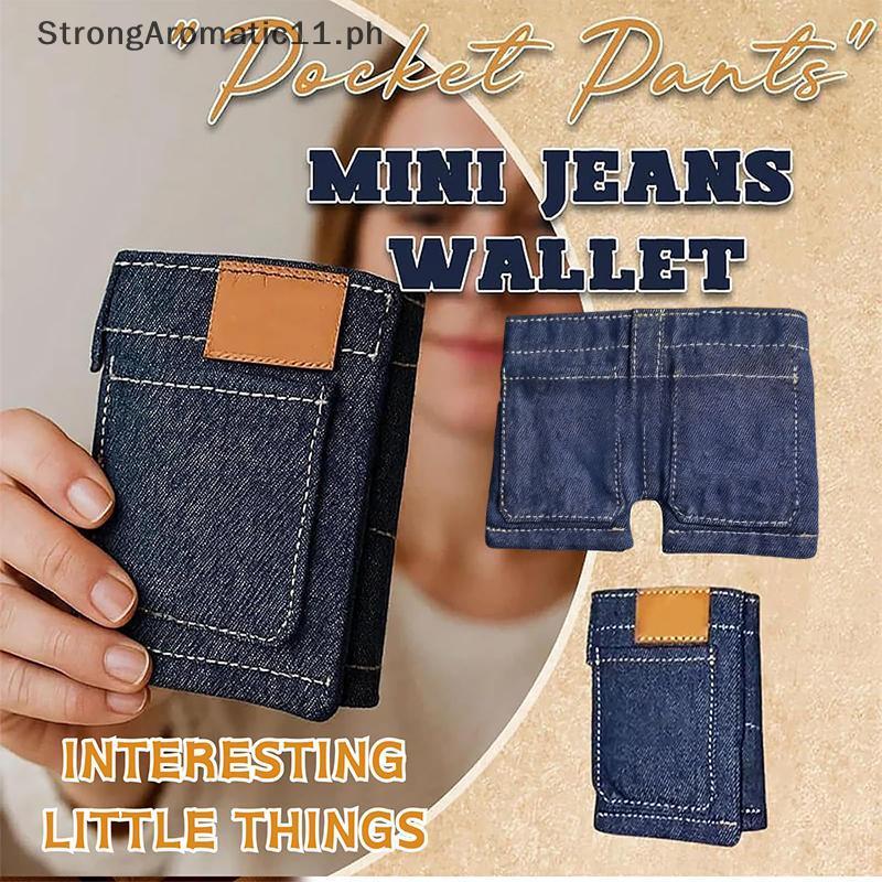 StrongAromatic Poet Pants Mini Jeans Wallet, Jean Wallet, Cute Folding Denim Coin Purse Small Card H