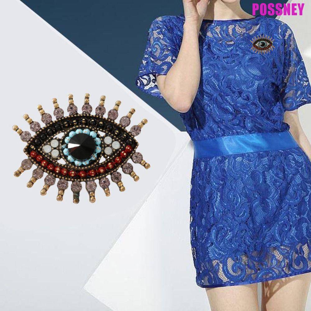 POSSNEY Devil Eye เข็มกลัด Pin, จี้คริสตัลตกแต่ง Luxury Badge Pin, Mini Vintage Hollow Out Rhineston