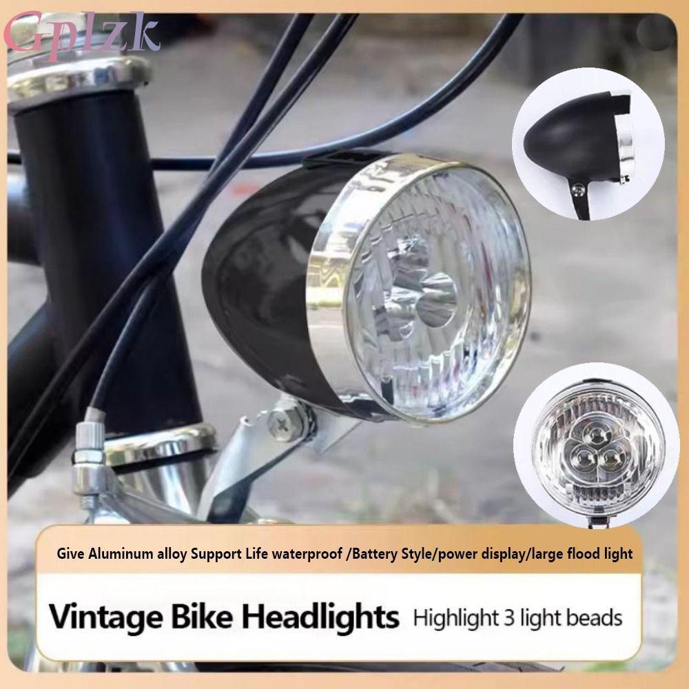 GPLZK Retro Vintage ไฟหน้า, 3 LED สีดําจักรยานด้านหน้า Bright Light, พร้อมขายึด MTB จักรยานเสือหมอบ 